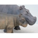 famille  hippopotame en  resine