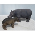famille  hippopotame en  resine