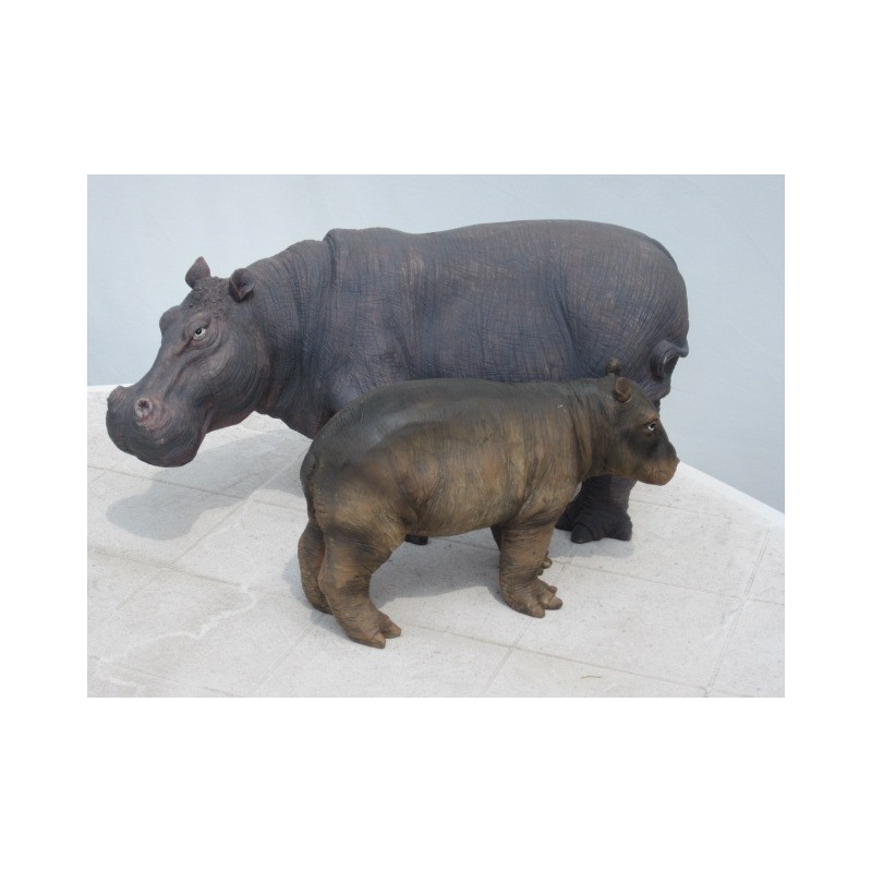 famille  hippopotame en  resine