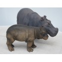 famille  hippopotame en  resine