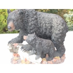 ours grizzly  et son petit en résine