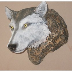 Trophée mural loup en résine, taille réelle